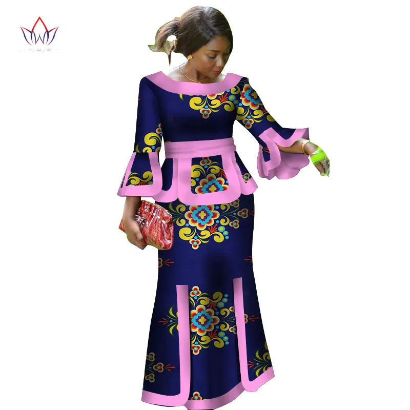 Africa Two Piece Set For Women Fashion Dashiki Wrist Sleeve African Clothes Bazin Plus Size Lady Clothing for Party WY2718