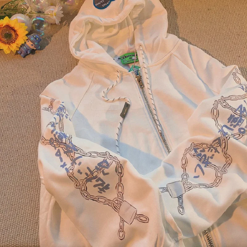 Толстовка с капюшоном для E-Girl в стиле аниме Y2K осенняя винтажная куртка на молнии