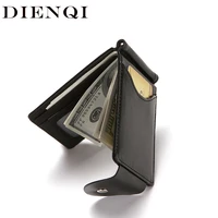 dienqi high quality leather trifold men wallet money bag ultra thin slim wallet billfold male minimalistic walllet vallet hasp
