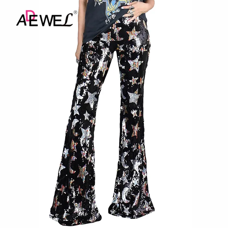 ADEWEL сексуальные блестящие широкие брюки женские модные длинные с высокой талией