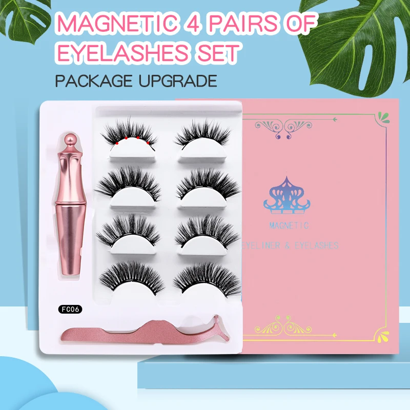 

5 Magnet Blocks 4 Pairs Fuffy Natural Magnetic Eyelashes Set Individual Ciliaw Ombre Lash Lift Magnetic Eyeliner Tweezers Tools