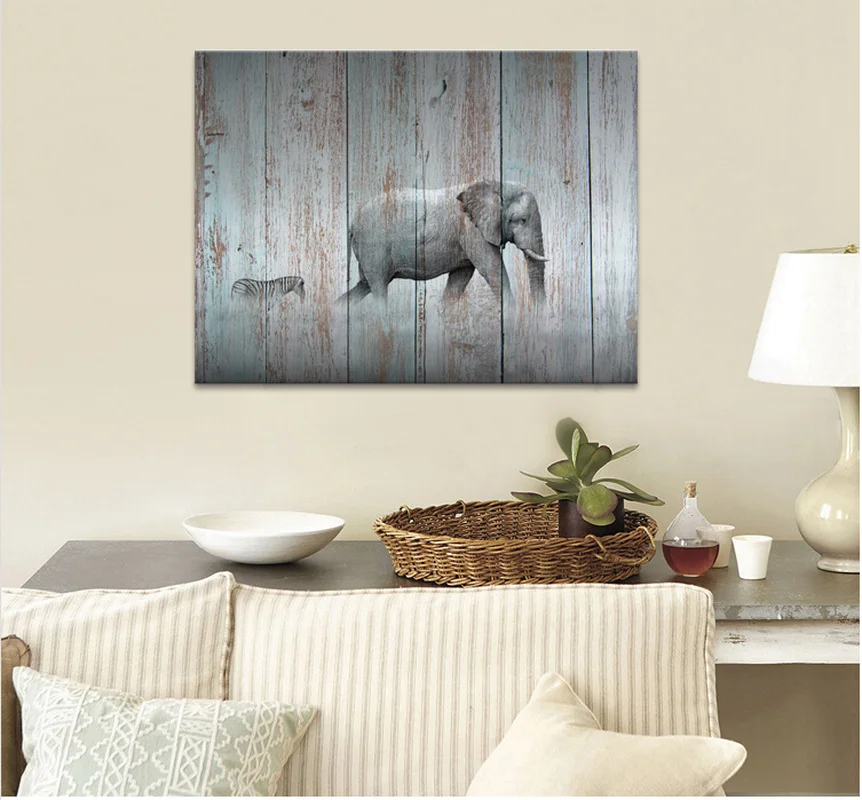 Слон и постер с зеброй настенное искусство холст печать живопись 1 шт. два