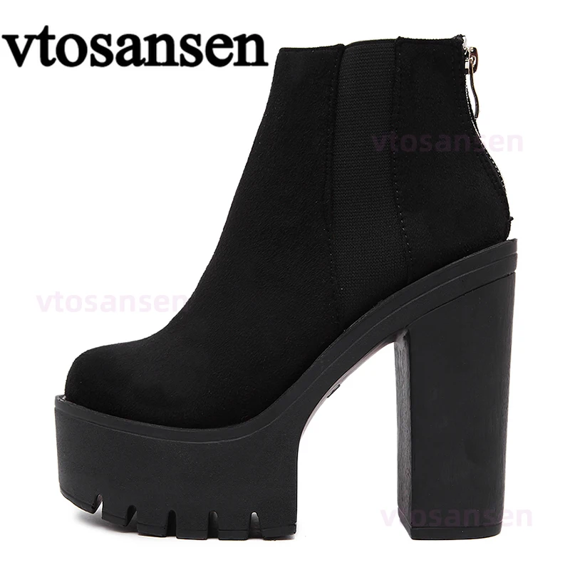 Harga Sepatu Bot Pergelangan Kaki Hitam Mode 2021 Untuk Wanita Sepatu Platform Berlengan Tebal Musim Semi Musim Gugur Sepatu Bot Wanita Ritsleting Hitam Hak Tinggi Perempuan