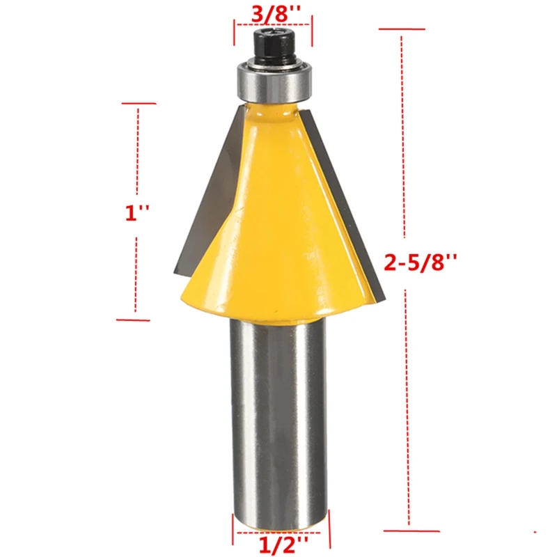 22.5 Degree Chamfer &amp Bevel Edging Wood Router Bit- 1/2 Inch Shank |