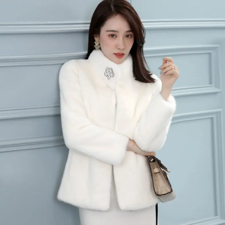 

2021 Women Autumn Winter New Imitation Mink Fur Coats Female Short Faux Fur Warm Jackets Ladies Stand Collar Solid Outwear T904