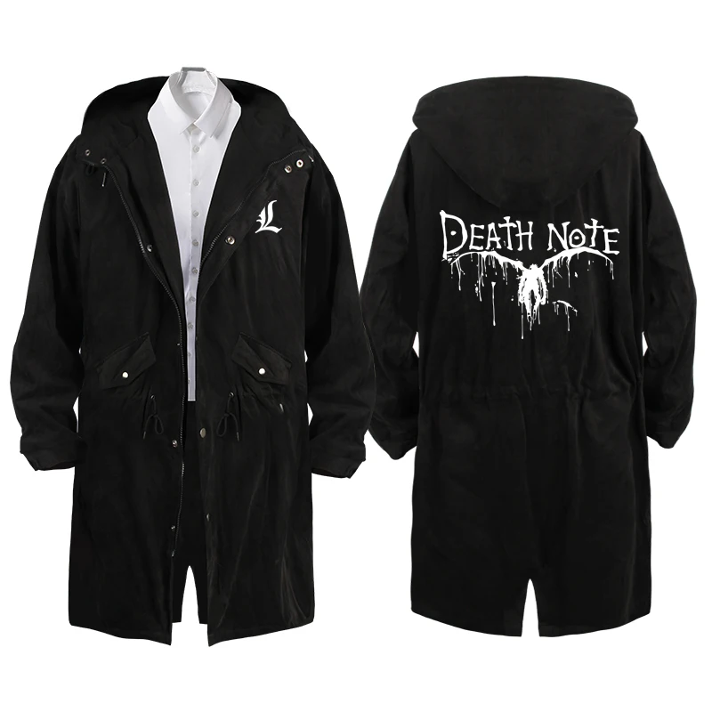 

Anime Death Note Slim Teenger Breasted Men Coat Fashion Student Color Long Double Trench Windbreaker Solid Outwear