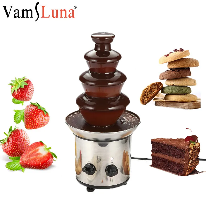 

Four Tiers Chocolate Fondue Fountain Party Waterfall Melting Machine for Fruits Marshmallows Cookies Cake Wedding Party