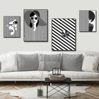 modern vogue abstract black white glasses canvas poster nordic print painting women wall art picture for living room home decor