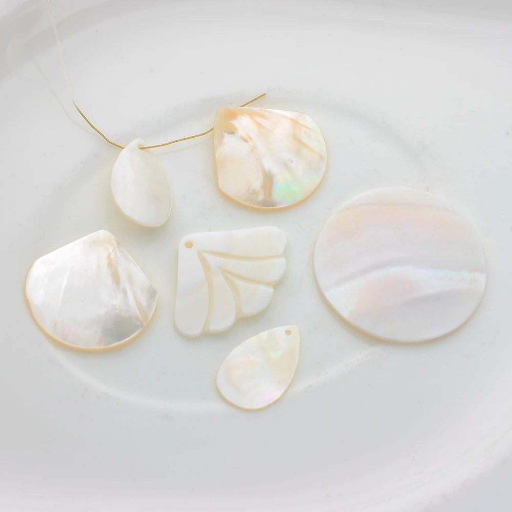 Natural White Shell Charms Ginkgo Leaf Fan Shaped Water Drop Round 2PCS For DIY Jewelry Making Finding Accessories | Украшения и
