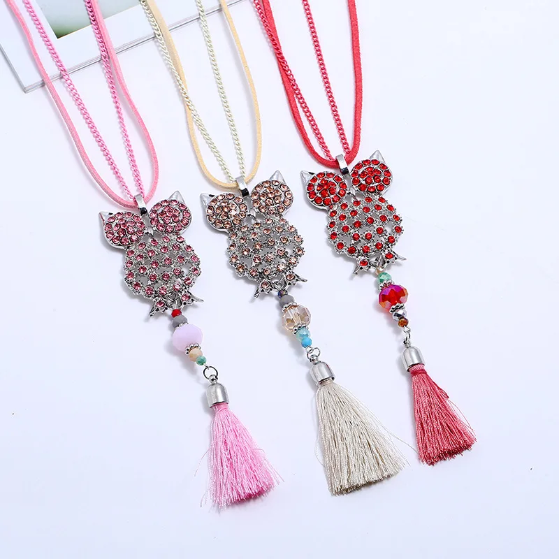 2019 женское длинное ожерелье с подвеской в виде совы из ткани кристаллами цепочка