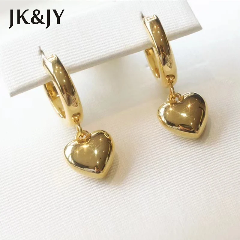 

JK&JY 100% 18K Yellow Gold Heart Earrings Fashion Women's Wedding Fine Jewelry Quality Assurance Valentine's Day Gift