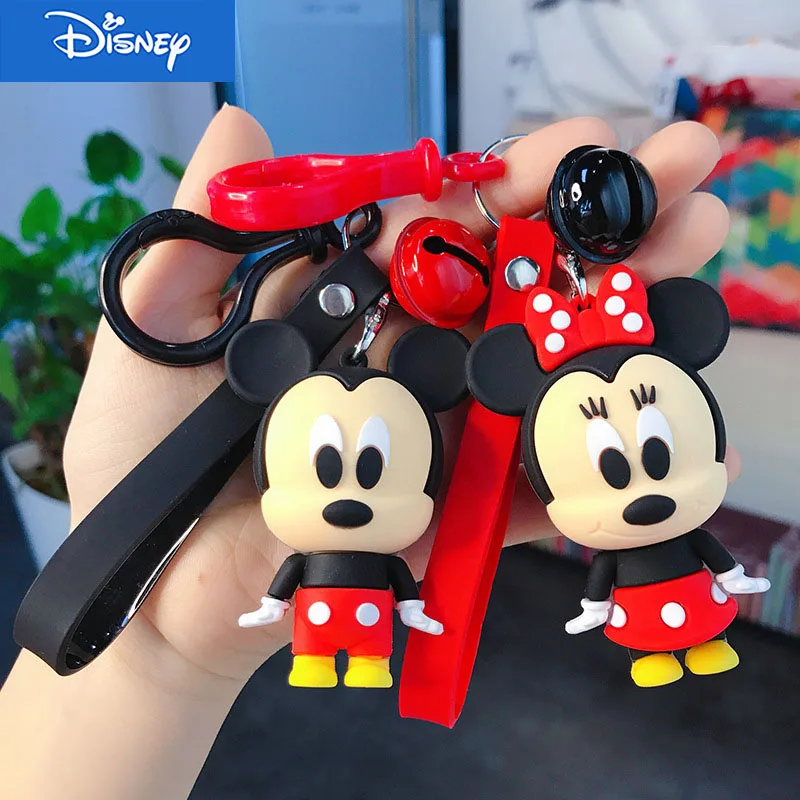 

Disney Mickey Mouse Minnie Small Bell Keychains Stitch Donald Duck Piglet Winnie the Pooh Figures Pendant For Car Bag Keyring