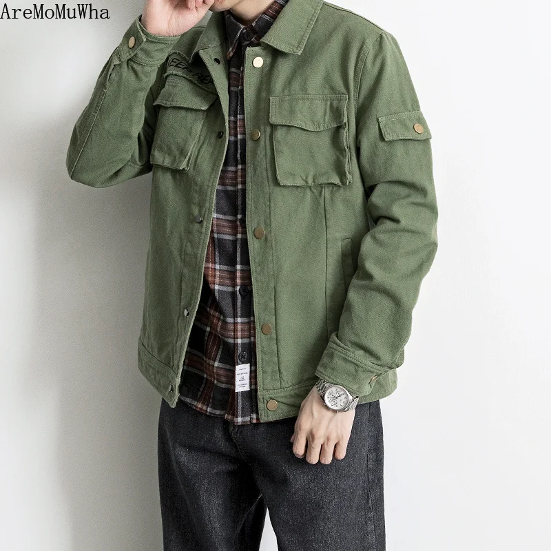 Ветровка мужская с несколькими карманами пальто из хлопка и парусины в стиле