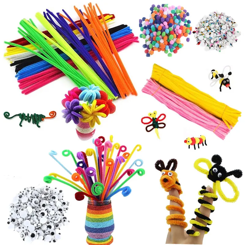 

Colorful Plush Sticks Wool Pompoms Materials Kids DIY Montessori Craft Pipe Math Counting Education Stick Child Puzzles Toy