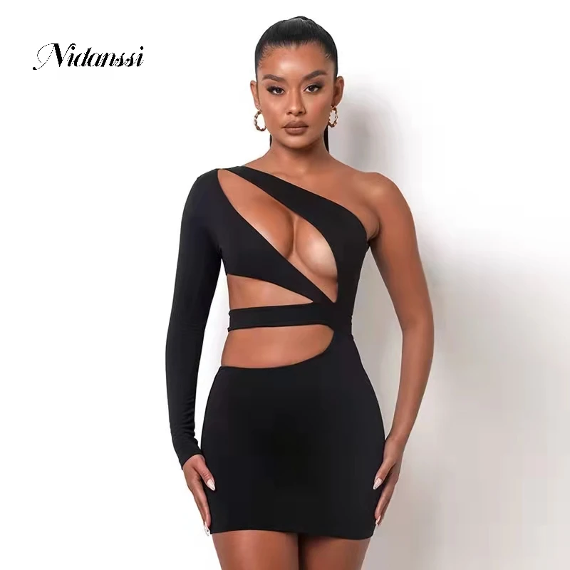 

Nipelsi молочный шелк асимметричное на одно плечо ажурное сексуальное платье вечернее платье для ночного клуба осенние зимние платья для женщ...