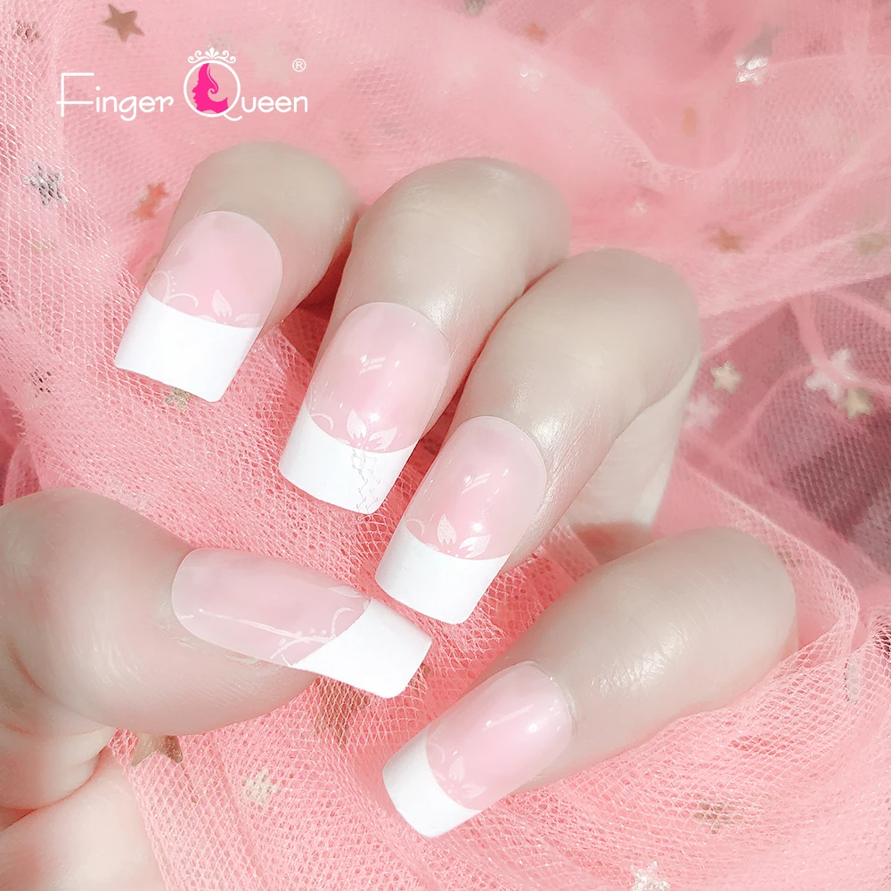 

Charming Pink White Short Ballet Wearable Fake Nails Press On Square Head Full Cover Detachable Finished Fingernails 24Pcs/Box