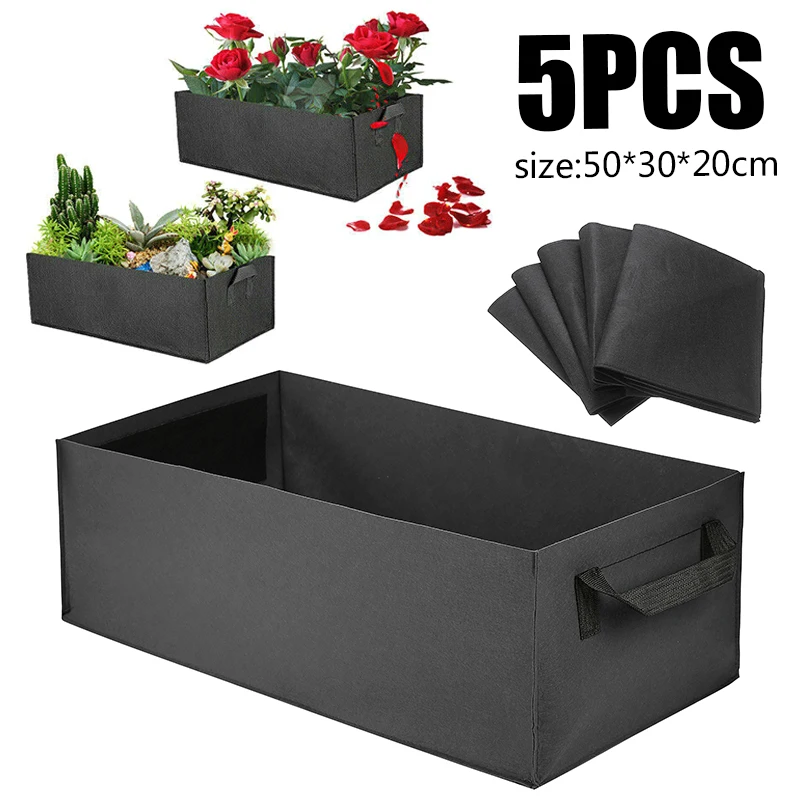 

5 Pcs Reusable Grow Bag Planter 50x30x20cm Rectangle Vegetable Tomato Potato Carrot Garden Vegetable Seedss Plant Planting Bag
