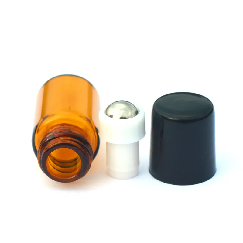 

100pcs Refillable Perfume Sample Roll Amber Glass Bottle Mini Essential Oil 2ml Roll-on Bottle with Metal Roller Bottle
