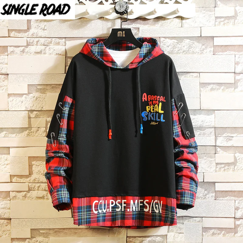 SingleRoad мужские толстовки с капюшоном 2020 Графический большой плед пэчворк Harajuku