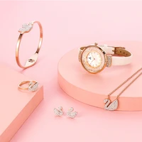2021 five piece fashion watch gift box romantic girl lamb pattern exquisite simple watch with little swan jewelry
