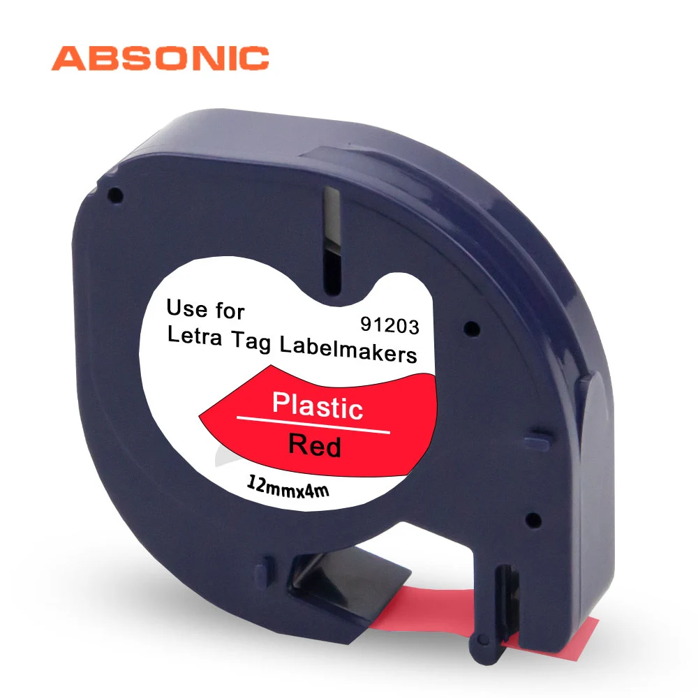 Absoonic 12 мм 91203 для Dymo Letratag пластиковая лента этикеток черная на красном Maker ленты