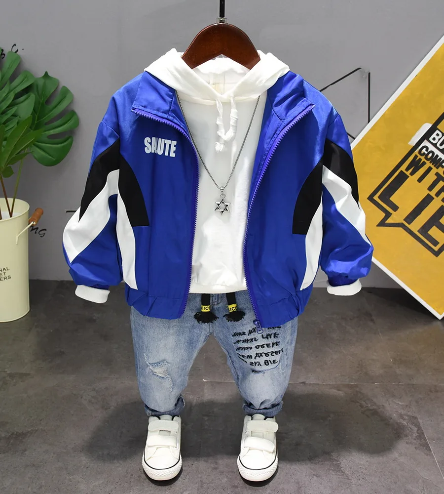 Baby Boys Spring Autumn Clothes Cotton Clothing Set For Kids Jackets +Hooded +Jeans 3pcs Fashion Children Sports Suit 2-6Y |