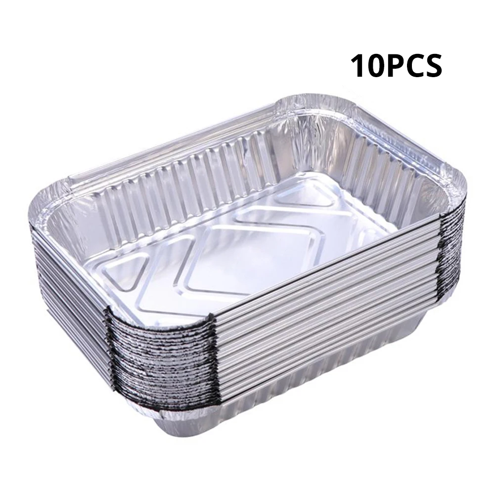 

10 Pcs Disposable BBQ Drip Pan Tray Aluminum Foil Tin Liners for Grease Catch Pans Replacement Liner Trays Without Cover