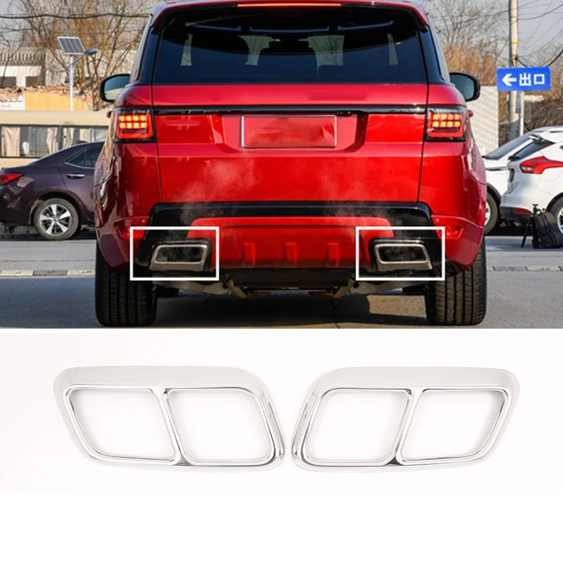 

2pcs Stainless Steel Car Tail Throat Frame Decoration Cover Exhaust Pipe Accessories for Land Rover Range Rover Sport 2018 2019