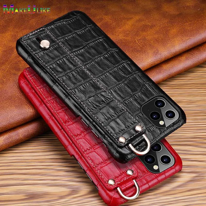 Чехол из натуральной кожи для iPhone 11 Pro Max 11Pro Жесткий аллигатора на запястье задней