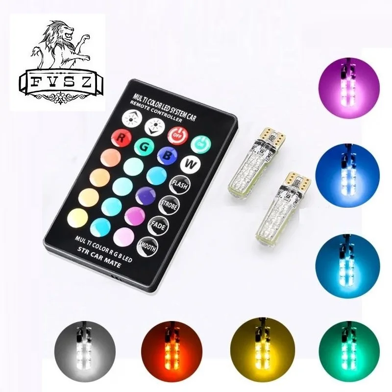 

2Pcs RGB T10 W5W LED 194 168 801 Car Bulb 5050 SMD Araba Dome Okuma Lambası Otomobiller Kama Lamb Ampul Uzaktan Kumanda