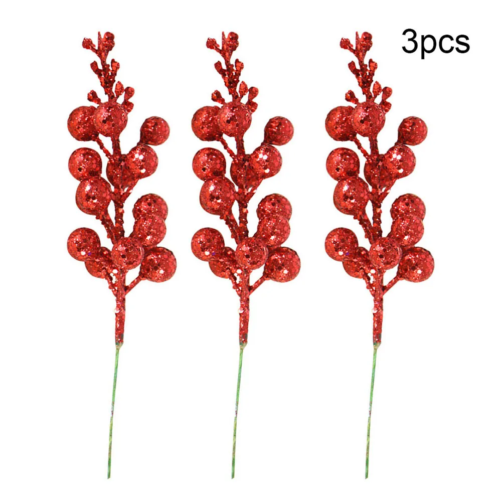 3pcs Christmas Tree Decoration Glitter Berry Hanging Baubles Foam Fruit Ball DIY Garland Decor for Xmas Party fake flower new | Дом и сад
