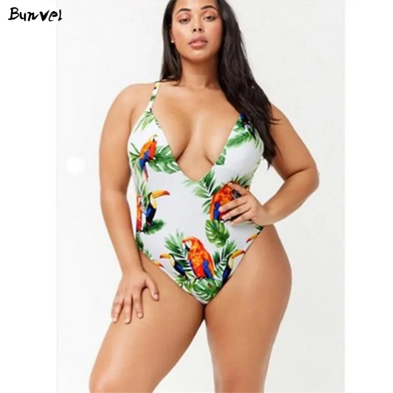 Bunvel богемный винтажный Ретро стиль Цельный купальник для женщин плюс размер XL 3XL