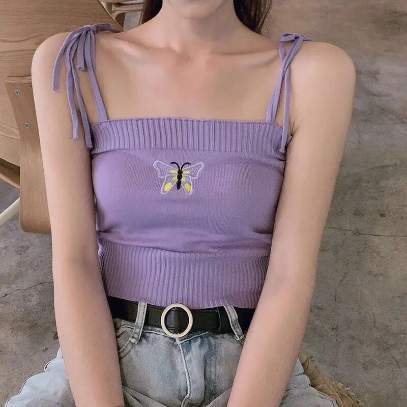 

tank tops women embroidery knitted vest Korean sleeveless Underwear female cute tube top sexy oversizedbottoming shirts