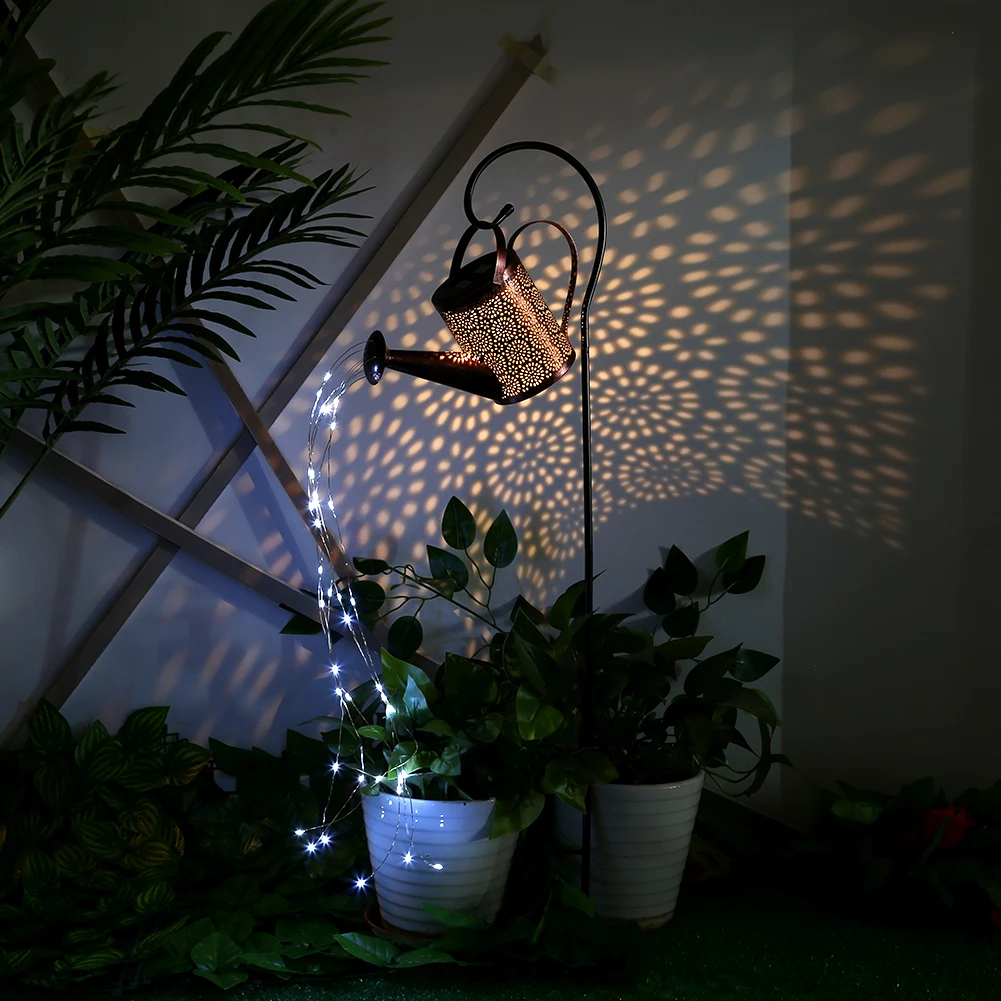 

LED Kettle Solar Light Hollow Wrought Iron Watering Can Fairy String Lamp Outdoor Waterproof Yard Art Ornament Garden Decoration