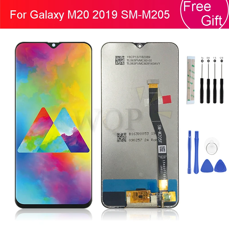 Для samsung Galaxy M20 SM-M205 M205F ЖК-дисплей кодирующий преобразователь сенсорного экрана в сборе Замена протестированный m20 дисплей 6,3"