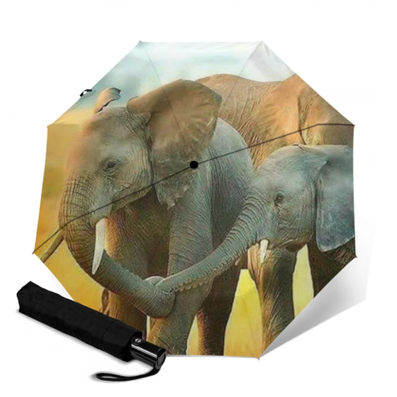 Luxury Auto Open &amp Close Travel Umbrella 8k Pongee Elephant Printing Parasol Three-fold Outdoor Sun Umbrellas Paraguas | Дом и сад