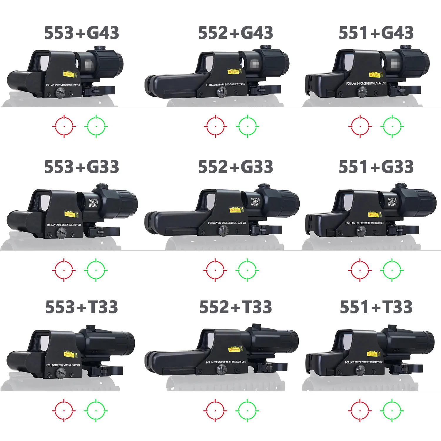 

Tactical 551/552/552G/553/558 Red Dot Holographic Rifle Scope+G33/G43 3X Magnifier Hunting Reflex Sights 20mm Weaver Rail Mount