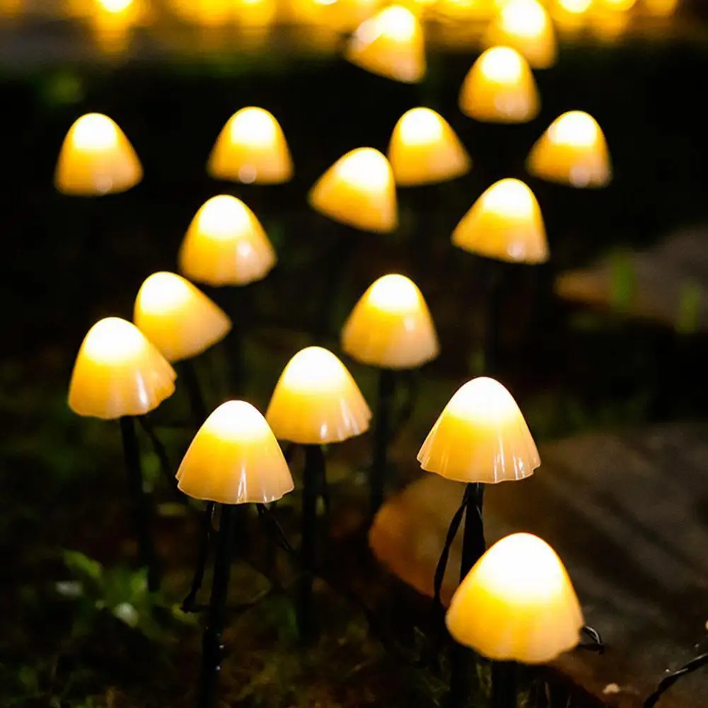 

10/20/30Led Solar Powered Mushroom String Lights Outdoor Landscape Road Ground Stakes Pathway Garden Light J9J9