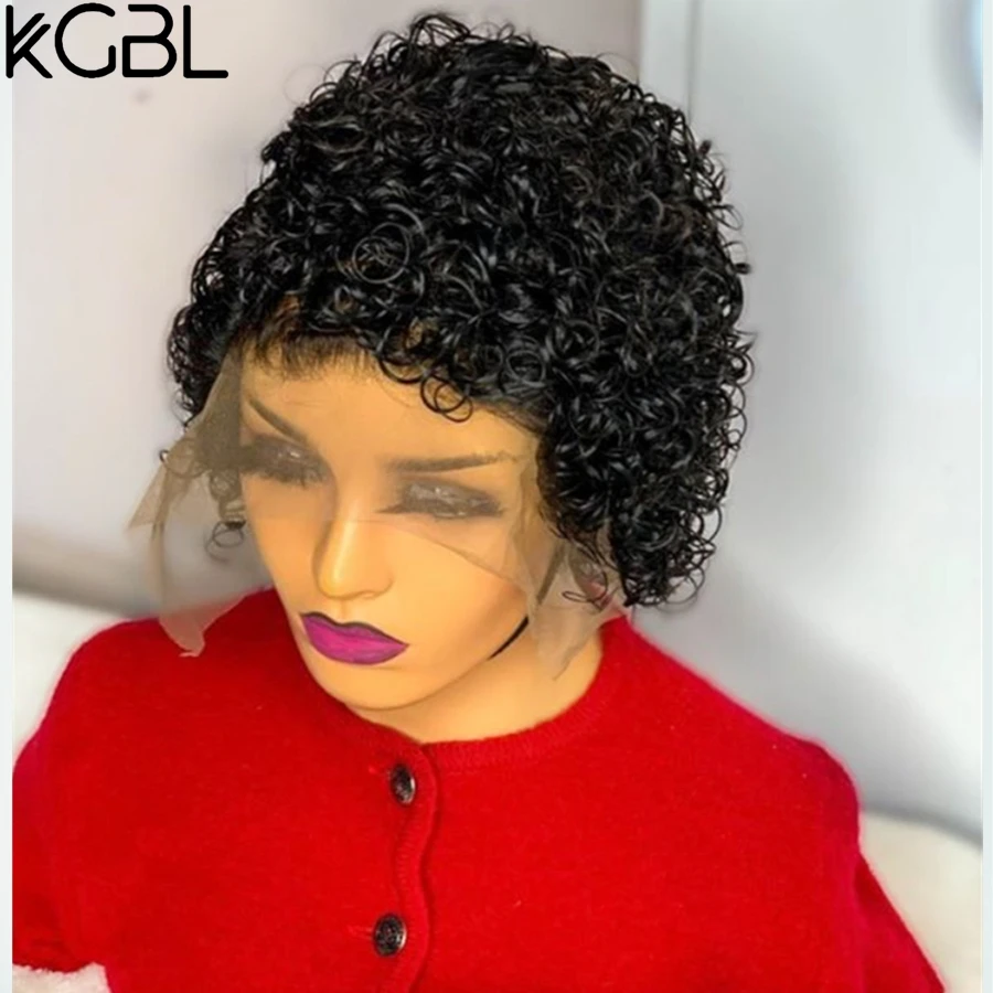 Кудрявые передние парики KGBL 4*4 из человеческих волос со шнуровкой 150% плотность 180%