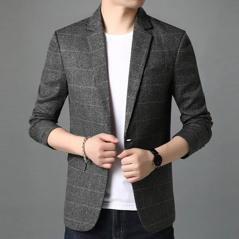 

Top Quality New Designer Brand Casual Fashion Slim Fit Plaid Party Blazers Jackets For Men One Button Suit Coat Men Clothing