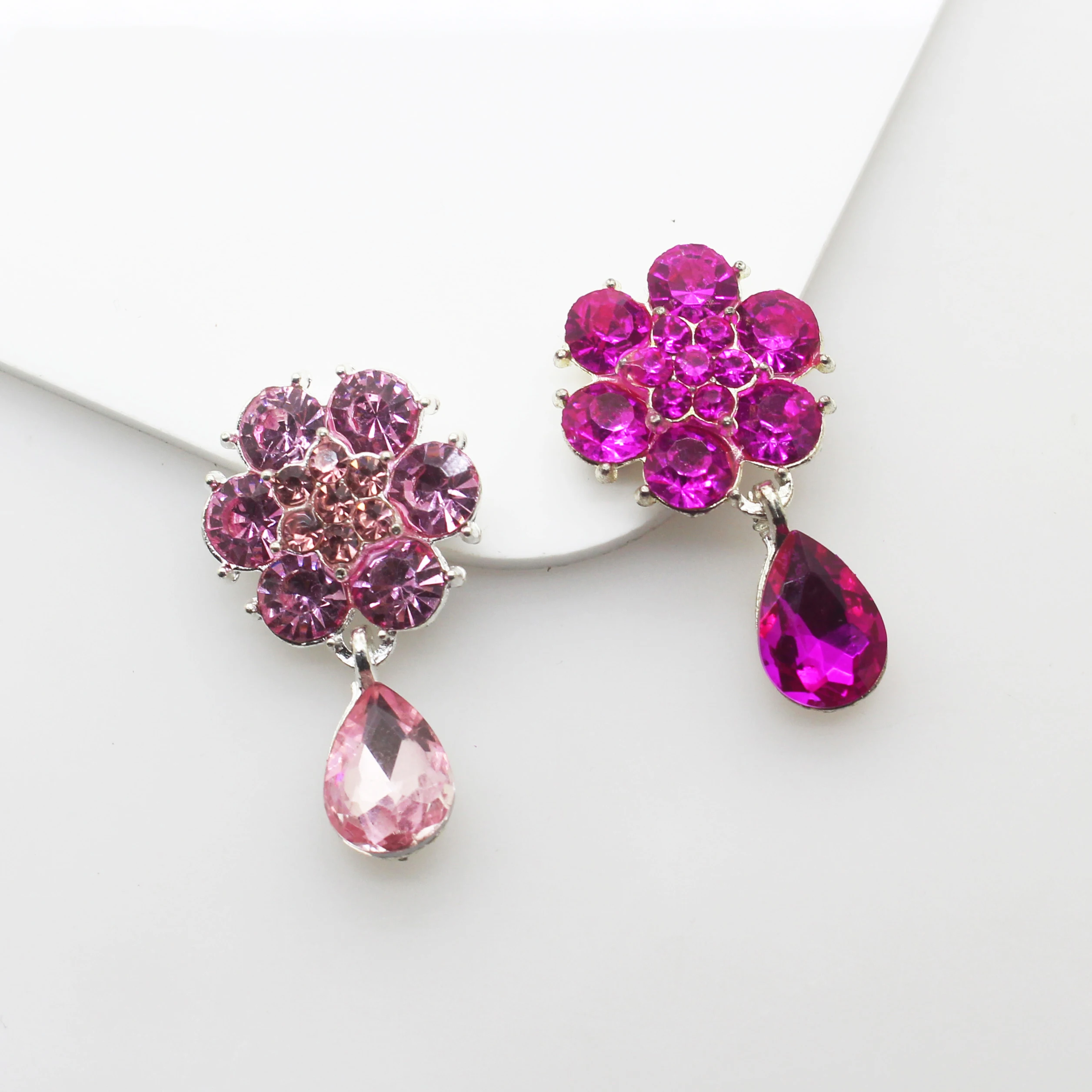 Новинка 10 шт./лот 40 мм * 23 Цветок Кристалл Брошь пуговицы Металл Свадебная