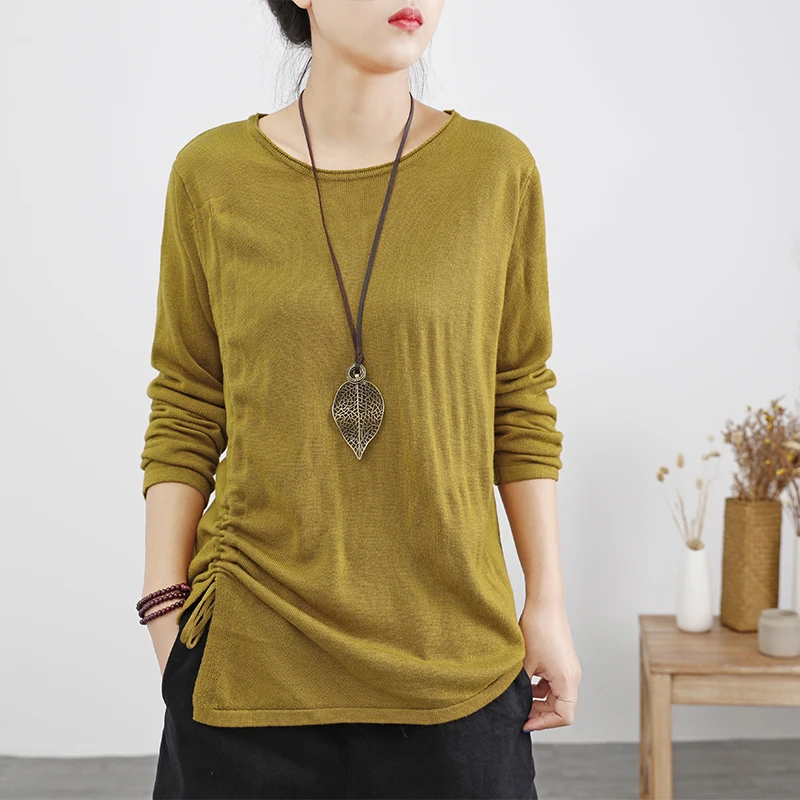 Женские хлопковые топы 2019 осень весна трикотажные футболки Draw String тонкие