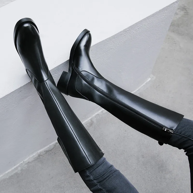 Женские высокие сапоги FEDONAS теплые из натуральной кожи на высоком каблуке для