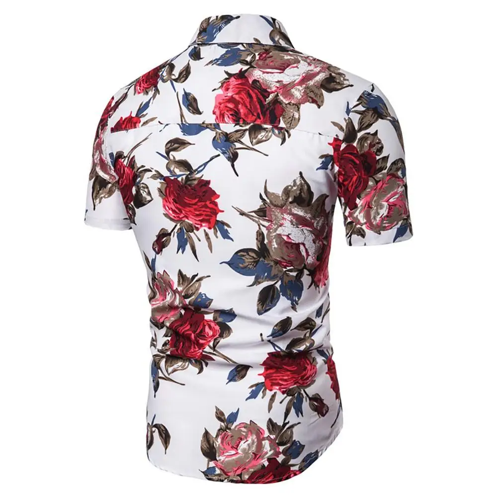 

Lapel Collar Men Floral Printed T Shirts Korea Style Male Summer Button Short Sleeve Tops