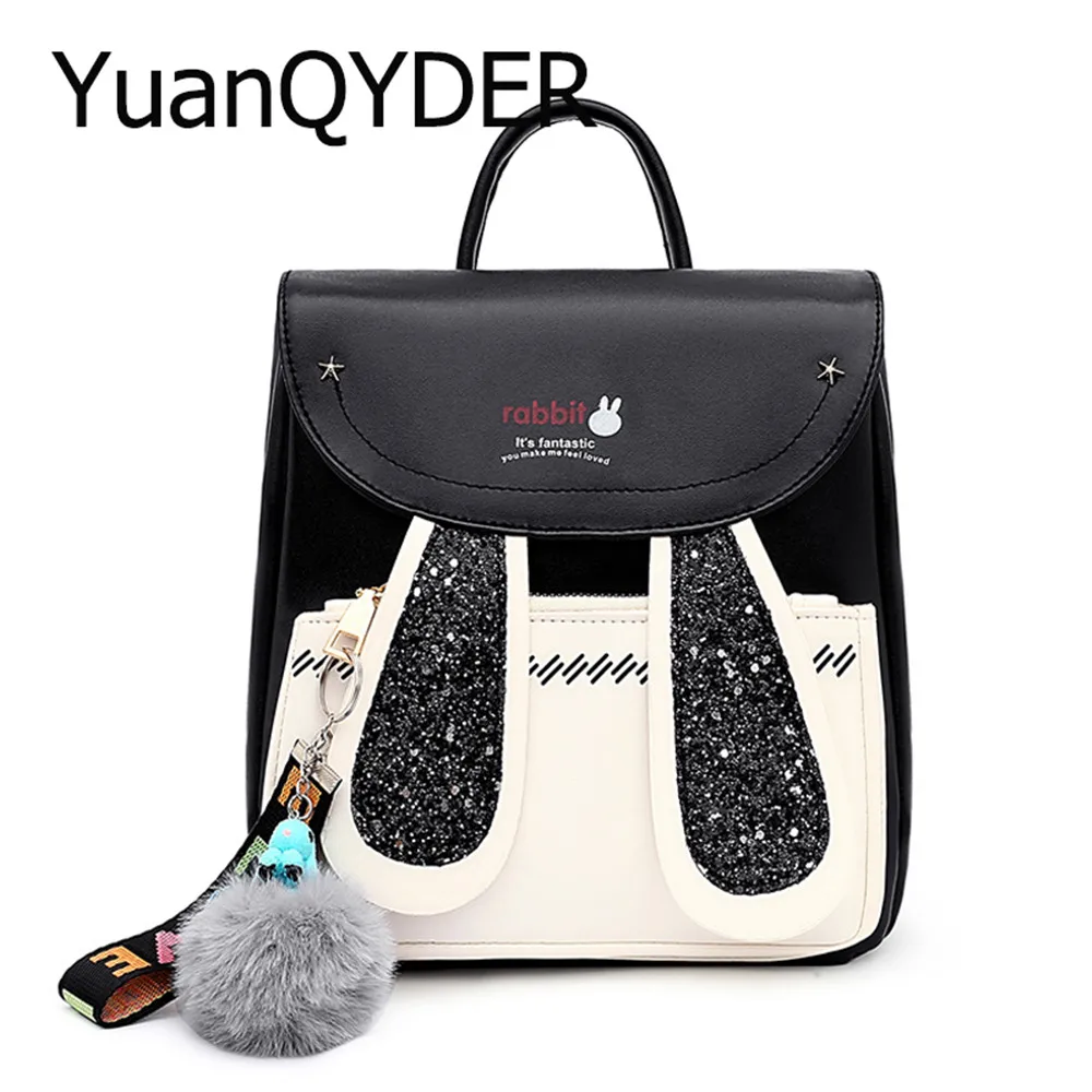 

Fashion Women's Leather Backpack Female Designer Brand Cute Bunny Ears Tassel Schoolbag for Girls Light Ladies Travel Backpacks