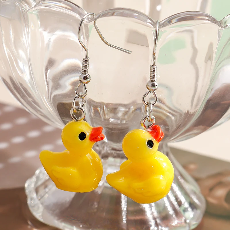 3D Cartoon Yellow Duck Earrings for Women Girls Original Cute Duck Animal Dangle Earrings Novelty Handmade Jewelry