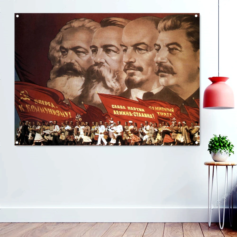 

Stalin, Lenin, Engels, Marx Posters Decorative Banner Russia CCCP USSR Communist Propaganda Wallpaper Wall Painting Tapestry