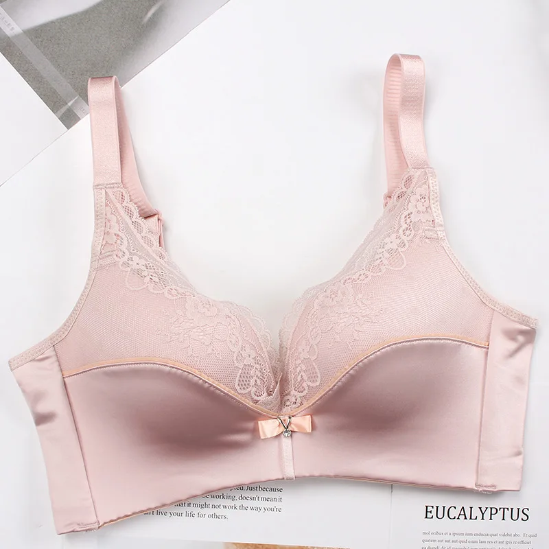 pink bra Meizimei, кружевной deepV сексуальный бюстгальтер без косточек, комплект нижнего белья пуш-ап для женщин, маленький размер, бюстгальтер для девушек, тонкие трусики, бюстгальтер для девочек, ABC cup - Цвет: pink bra