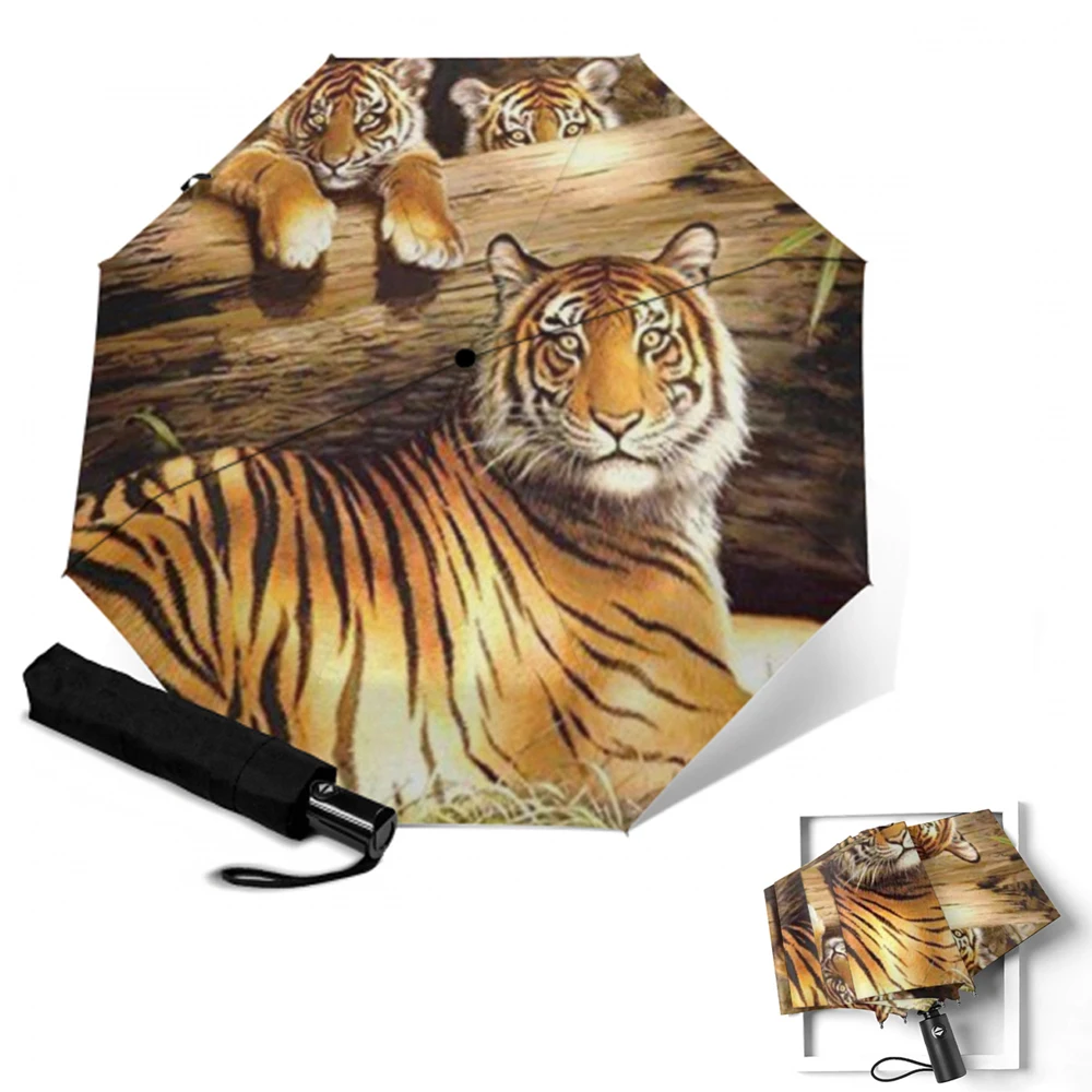 Полностью автоматический зонт с принтом Тигра для девушек женщин дам компактный