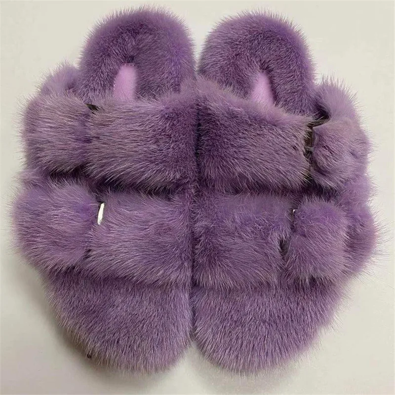 

Luxury Mink Slippers European Station Fashion New Girl Fur Slippers100% Mink Fur Slippers Indoor Slippers Children Girls Slipper